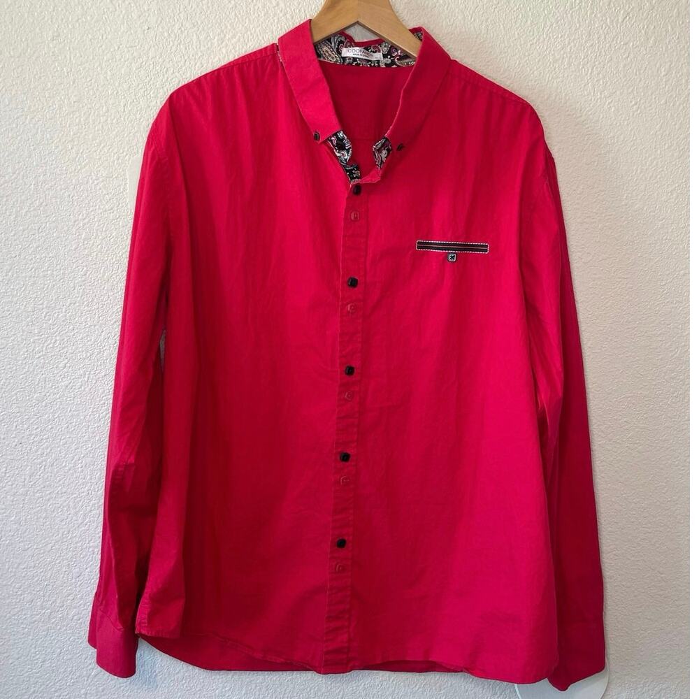 Coofandy Men’s Bright Red Mid Century Style Long Sleeve Button Up Shirt XL - Picture 1 of 12